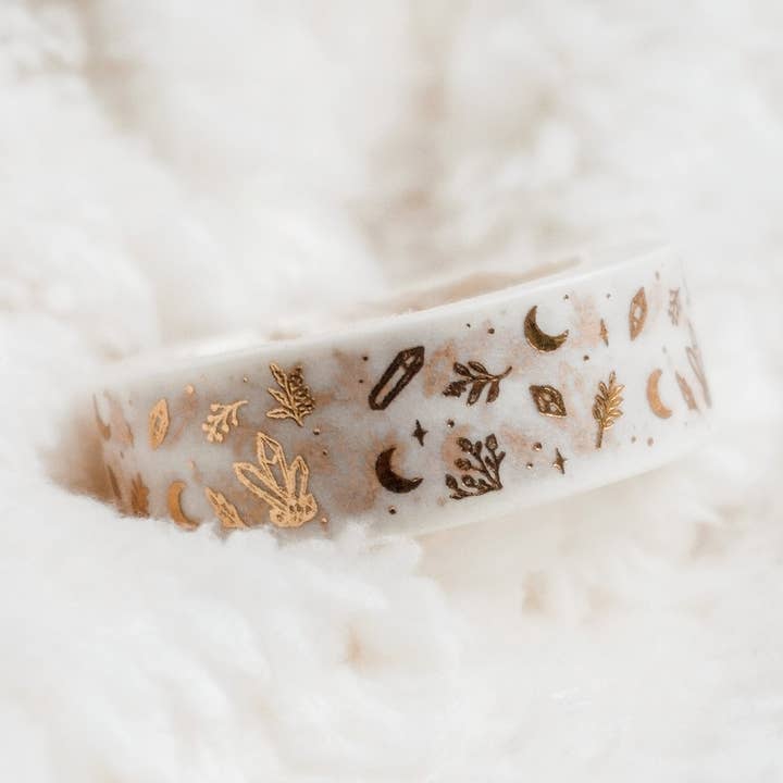 Ruban Washi simple Crystal Moon Magic (blanc/doré) pour la vente par Noelle Gifts & Paper