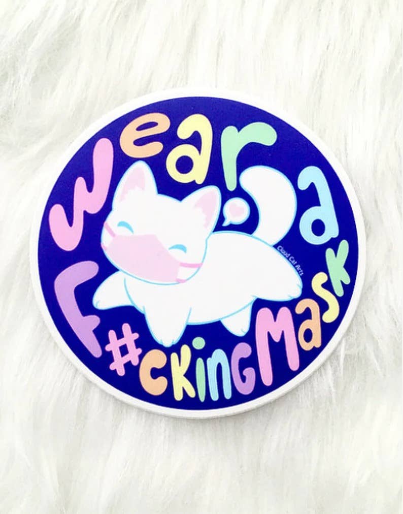 Wear A F#cking Mask - Cute Cat Masking - vinyl sticker for wholesale by Cloud Cat Arts