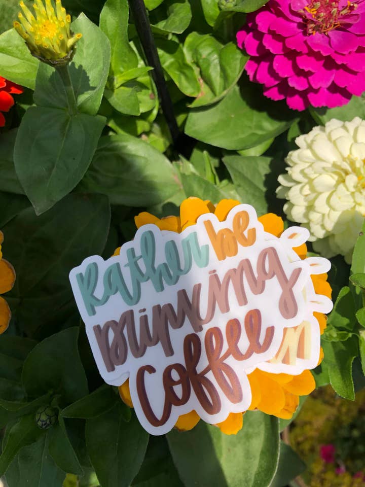 Rather be drinking coffee waterproof sticker for wholesale by Abbie B. Designs Co.