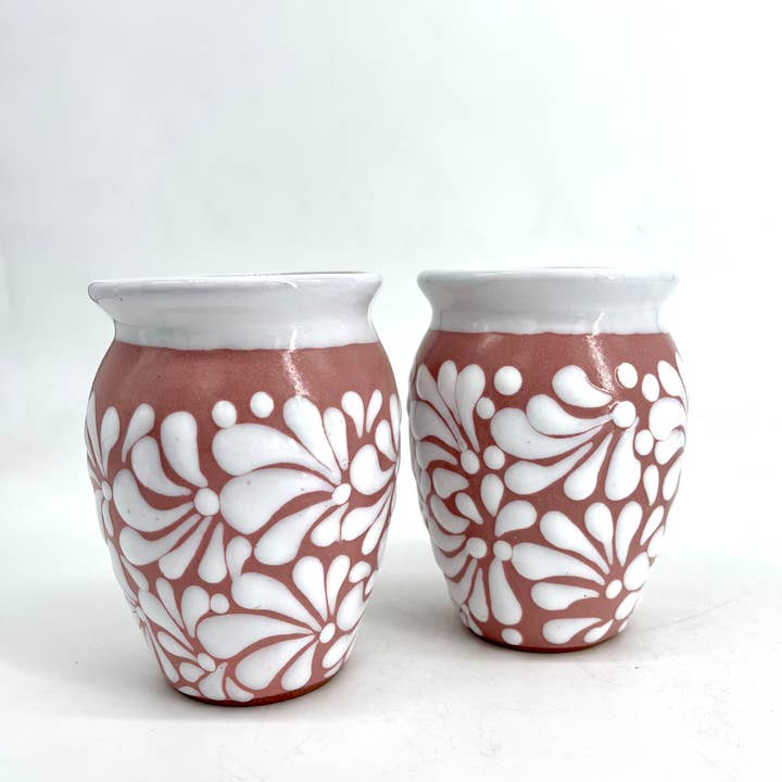 Pink-White Ceramic Cantarito, 16 oz. for wholesale by Fiesta McAllen LLC