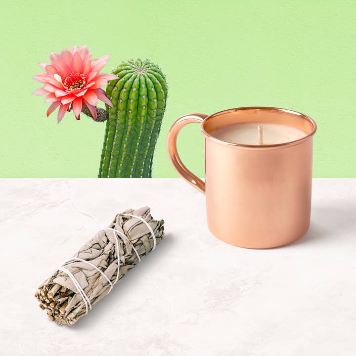 Cactus Flower + Desert Sage Copper Mug for wholesale by Vim + Vigor Candle Co