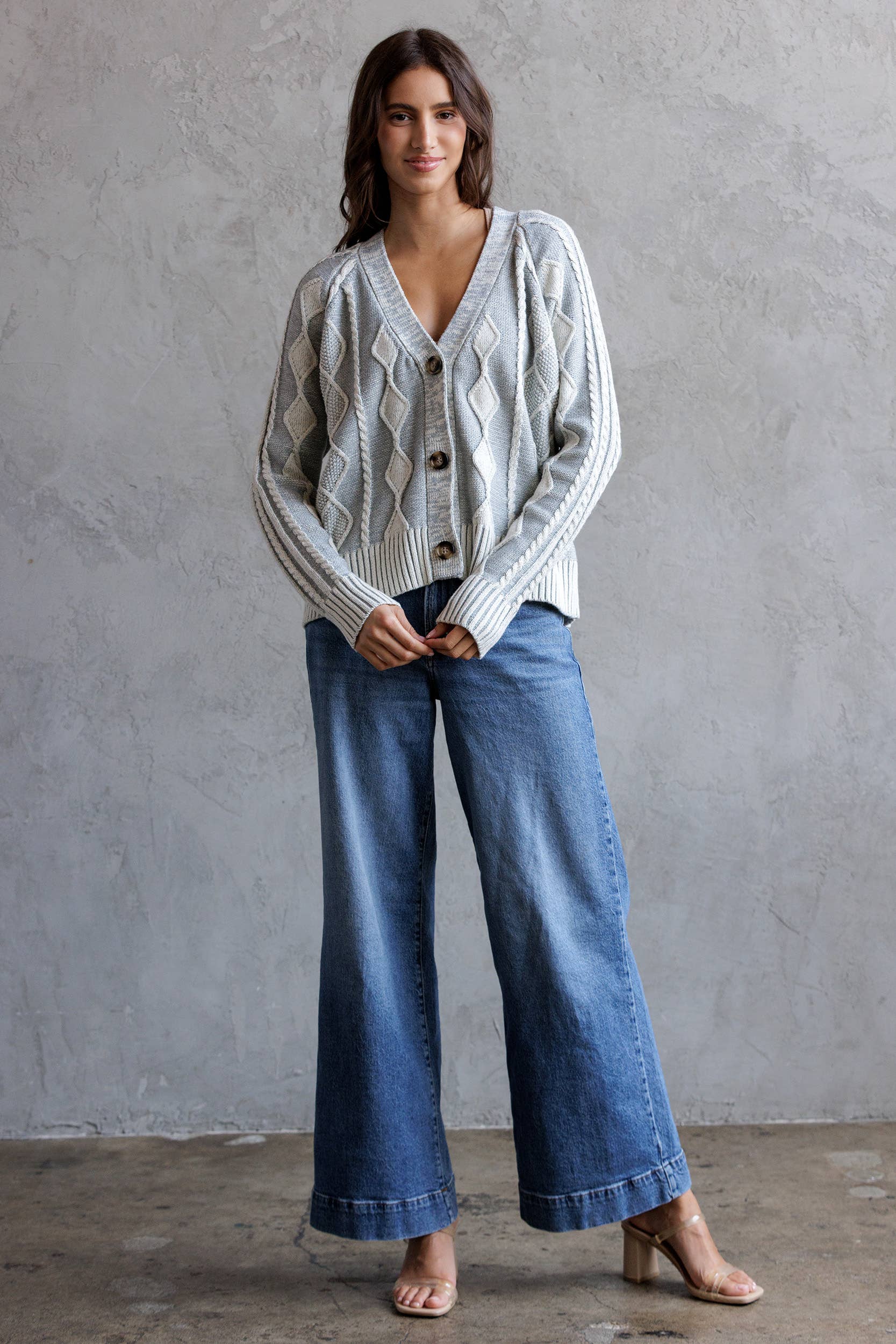 STORIA - Vente Cardigan – femme - JT7252-GILET À BOUTONS EN MAILLE CÂBLÉE12