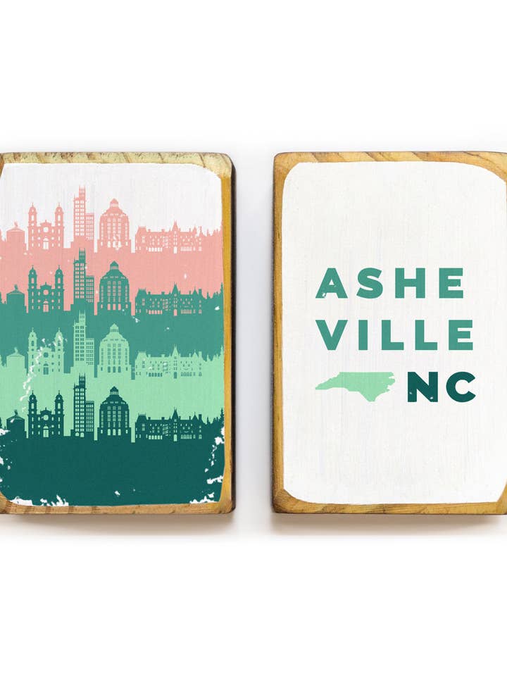 Asheville, North Carolina, Retro Skyline - Reggilibri per la vendita all'ingrosso da parte di ARCHd