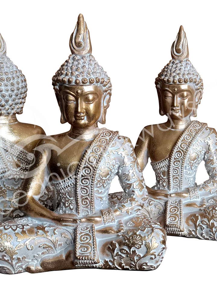 ESTATUA DE BUDA, MEDITACIÓN DORADA, 5.20 PULGADAS DE LARGO X 7.5 PULGADAS DE ALTO para venta al por mayor de Oceanic Linkways Inc