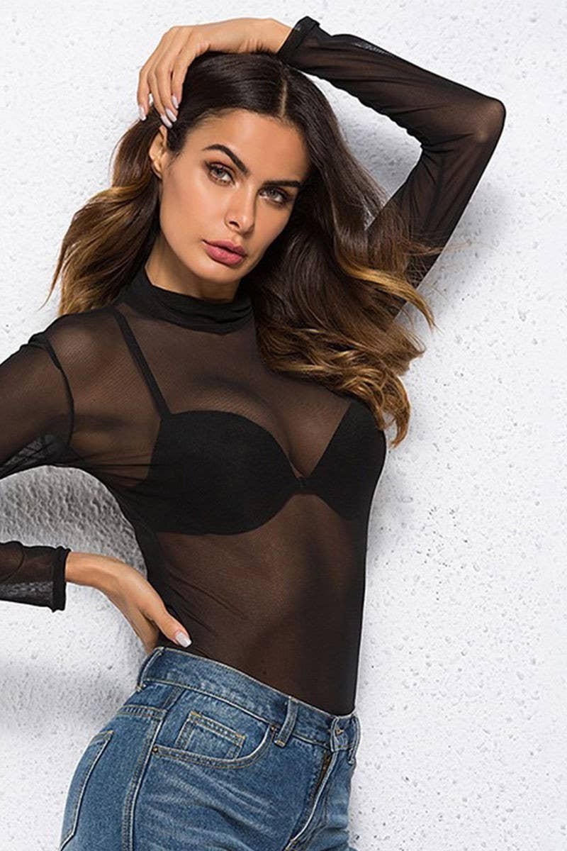 NINEXIS - Wholesale Blouse - Women's - CWTBLL3864_SHEER MESH STRETCH LONG SLEEVE TURTLENECK TOP9