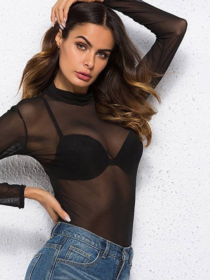 NINEXIS - Wholesale Blouse - Women's - CWTBLL3864_SHEER MESH STRETCH LONG SLEEVE TURTLENECK TOP9