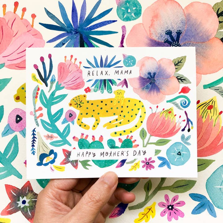 Honeyberry Studios - Vente Carte pour la fête des Mères - Carte de vœux pour la fête des mères Cheetah Mama1