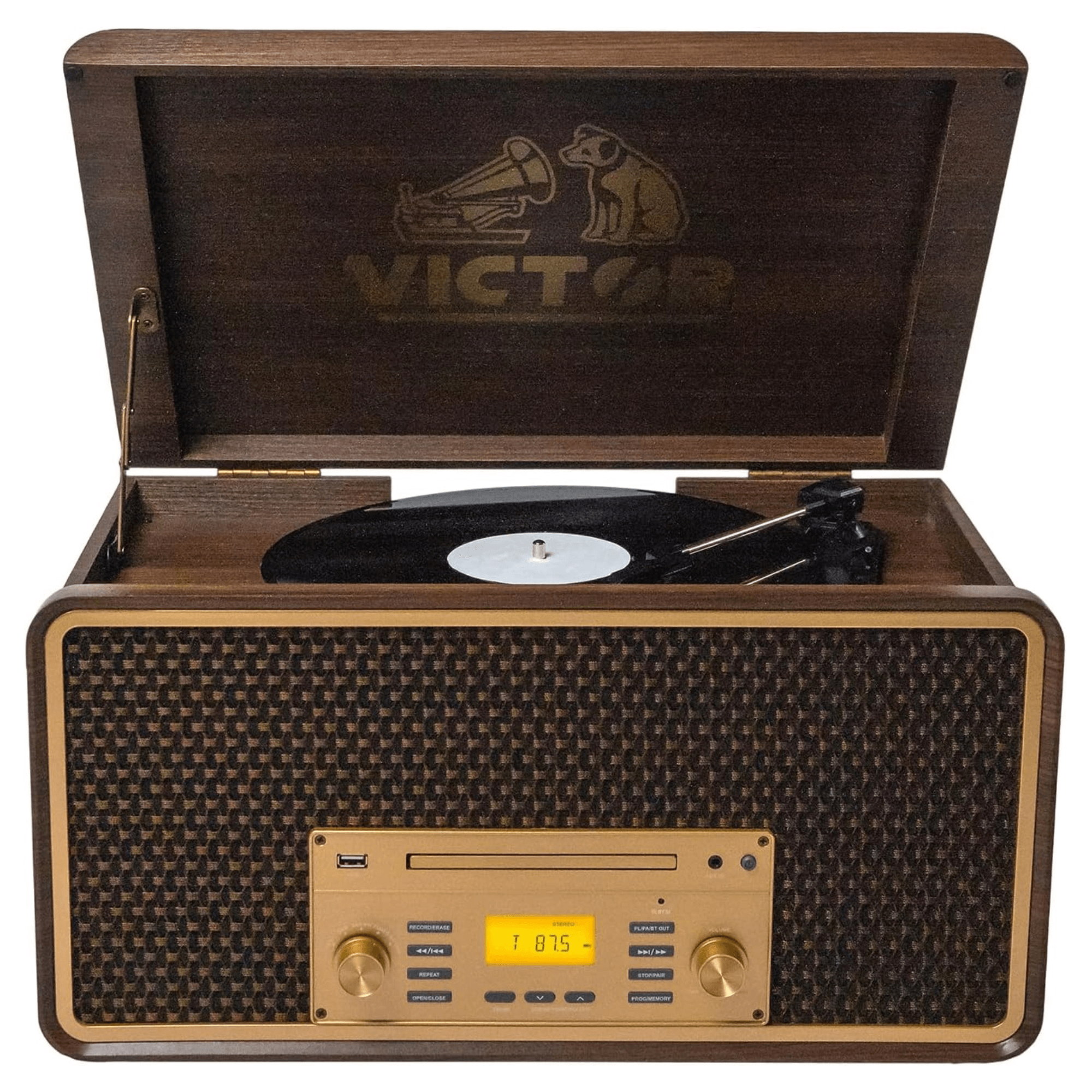 JupiterGear Home - Wholesale Speakers - Victor Monument 8-in-1 Wood Music Center w 3-Speed Turntable1