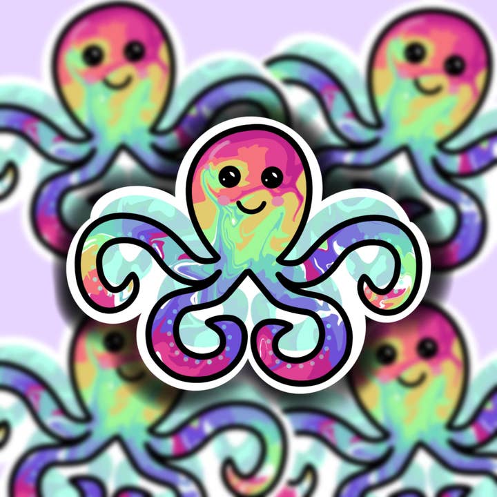 Octopus Sticker, Tie Dye/Rainbow (Regular or Mini) -WATERPROOF, Laptop Sticker, Cute Sticker, Car Sticker, Weatherproof Sticker for wholesale by Buzz Tie Dye Creations