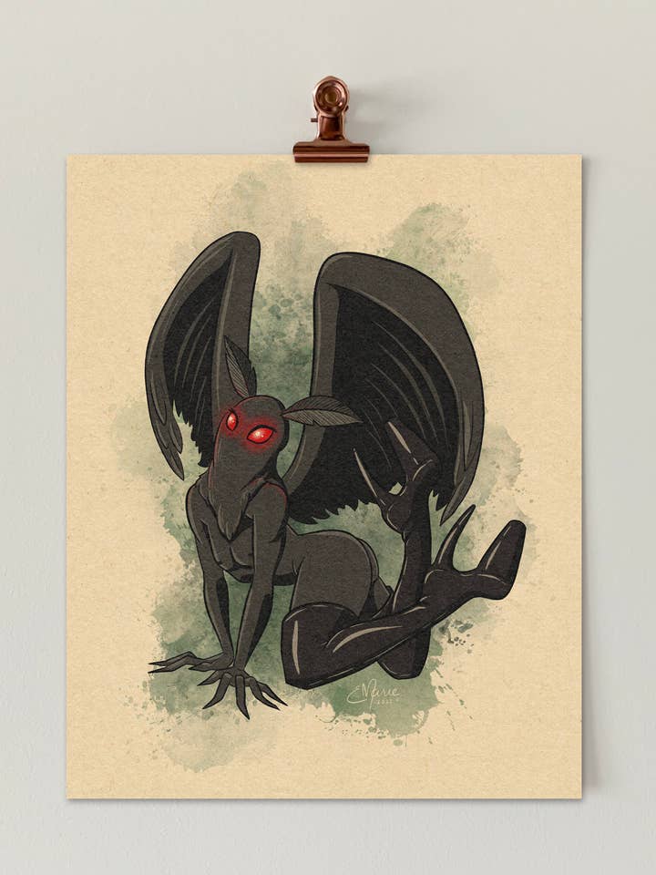 MothThem Pinup Art Print | folklore | cryptid | mothman for wholesale by Elissa Marie Creative