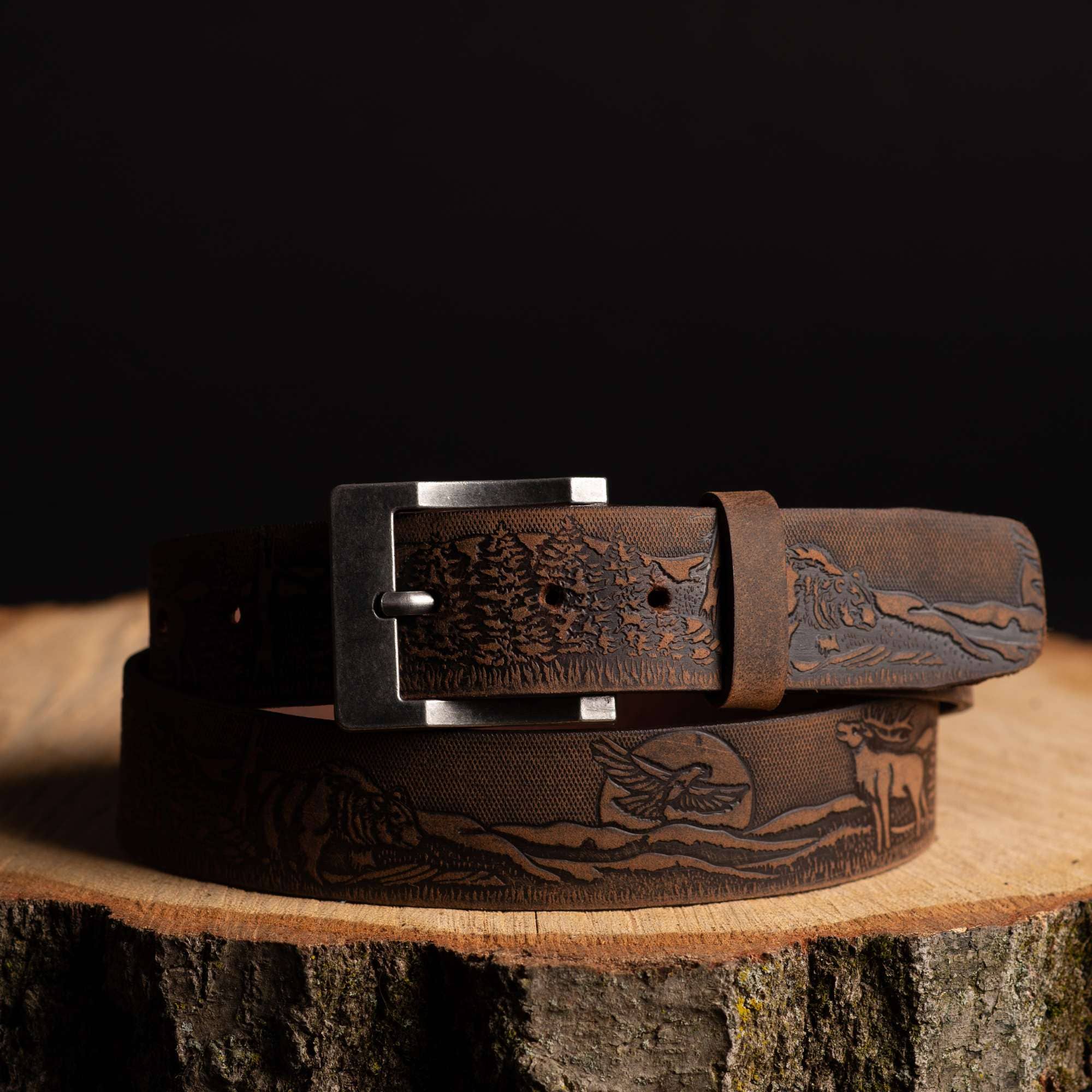 NAB LEATHER – wholesale Belt – Unisex – The Wildlife Belt - Cognac Embossed Full Grain Leather Belt Made in Canada0