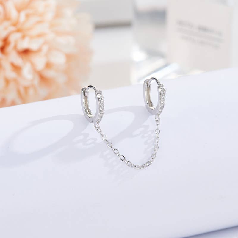 Melange Blanc - Wholesale Hoop Earrings - E128 Double Paved hoop chain earrings, single earrings5