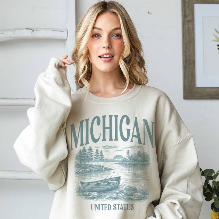 MICHIGAN ILLUSTRATIE Oversized Grafische Sweater voor wholesale door BLUME & CO.