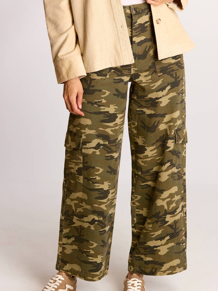 Camo Print Wide Leg Denim Pants for wholesale by Before You Collection
