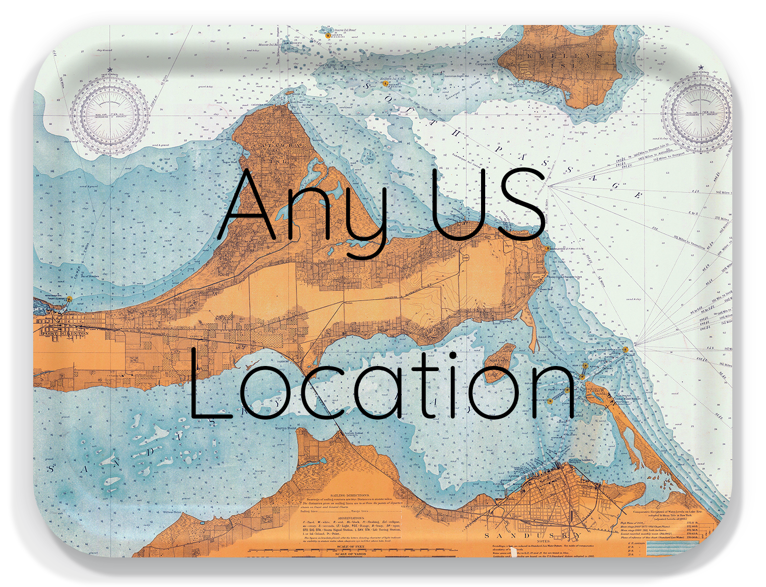 Trays4Us - Wholesale Serving Tray - Custom Vintage Nautical Map Decorative Tray- Any US Location0