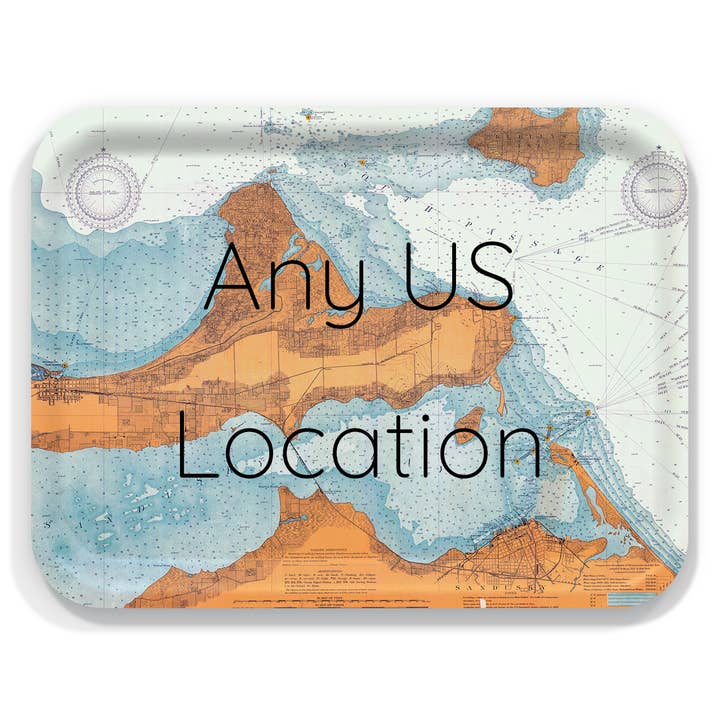 Trays4Us - Wholesale Serving Tray - Custom Vintage Nautical Map Decorative Tray- Any US Location