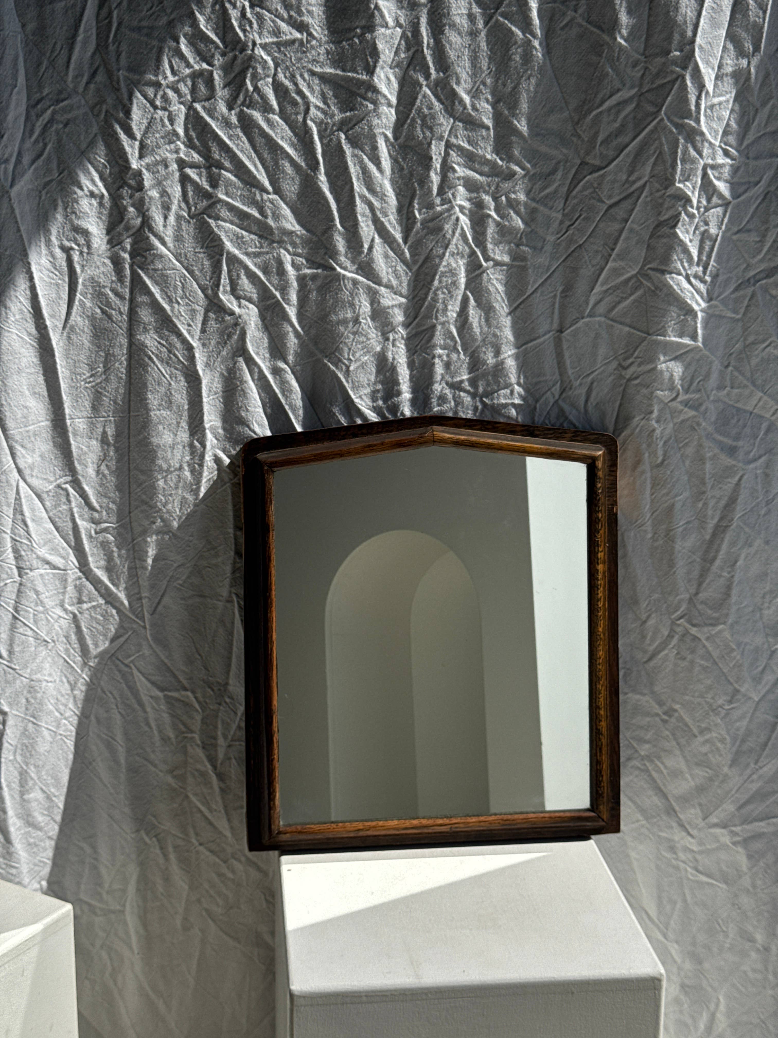 Brown Small antique English rectangular mirror with pediment for wholesale on Faire5