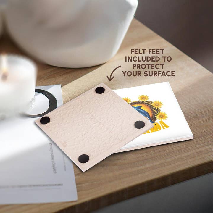 3dRose - Vente Sous-verre - 3dRose, Fleurs sauvages de Floride et dessin animé d'un marsouin ou dauphin, Sous-verre3