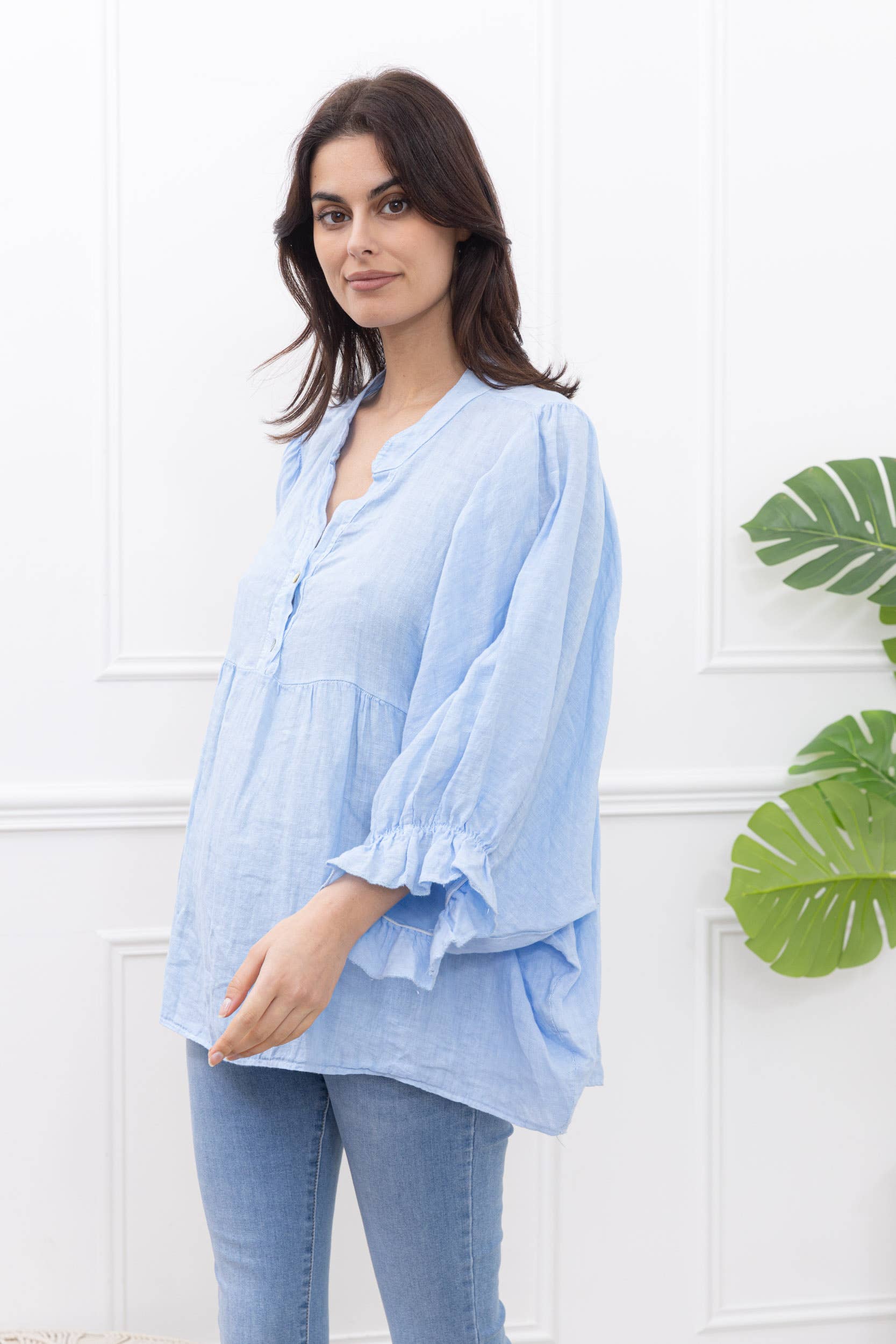 Happy look - Wholesale Blouse - Women's - Puff sleeve linen blouse 7