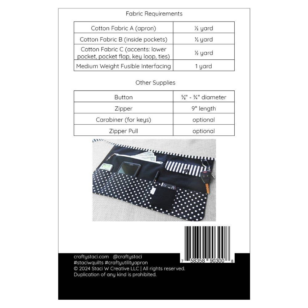 Staci W Creative LLC - Wholesale Craft Sewing Kit - Utility Apron Sewing Pattern1