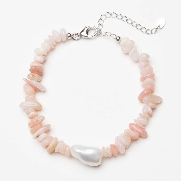Rosa opalarmband med vit Keshi-pärla i sterlingsilver för wholesale av Naturagems