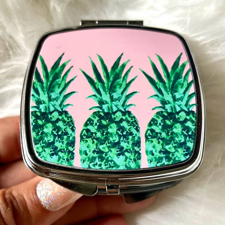 Pink and Green Pineapple Mirror for wholesale by Aubrey Emi Designs