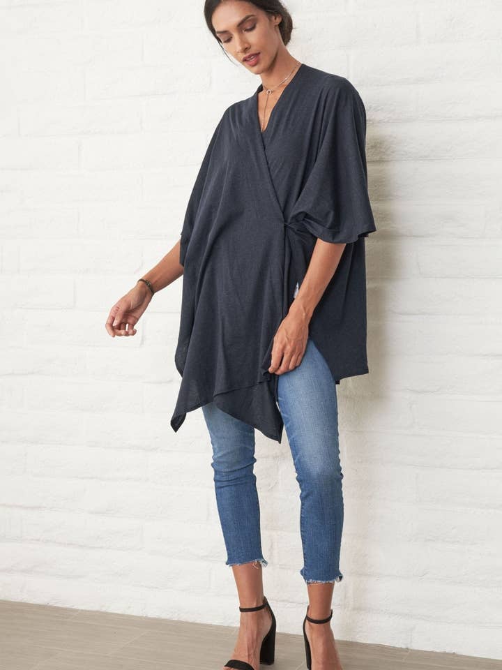 Navy Kimono Cardi for wholesale by ocean+main