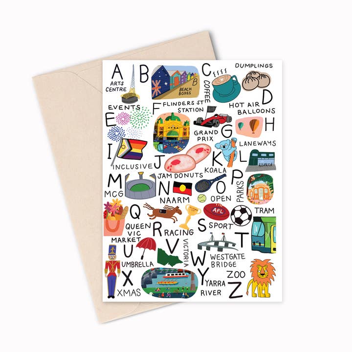 A-Z Melbourne Greeting Card for wholesale by Elise Gow Designs