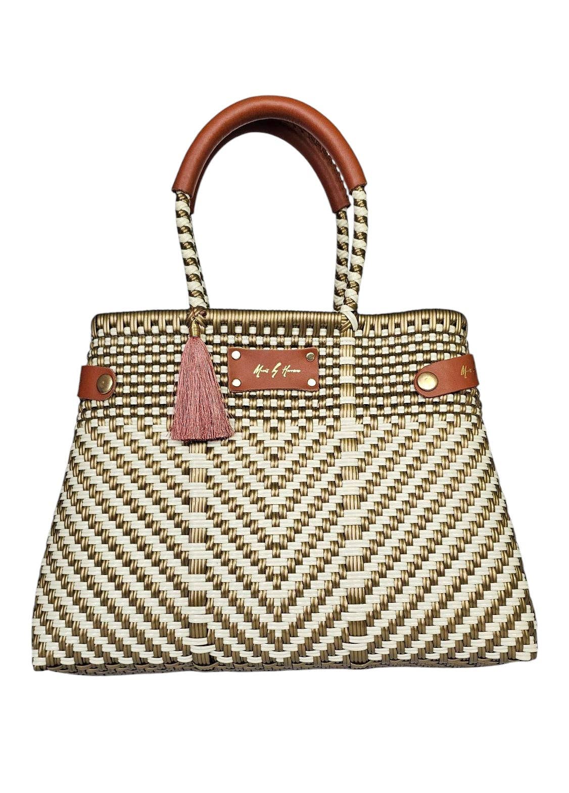 MAVIS BY HERRERA - Vendita all'ingrosso Borsa con manico - Donna - Borsa Convertibile a Basso Inquinamento - Avorio Oro di Lusso3