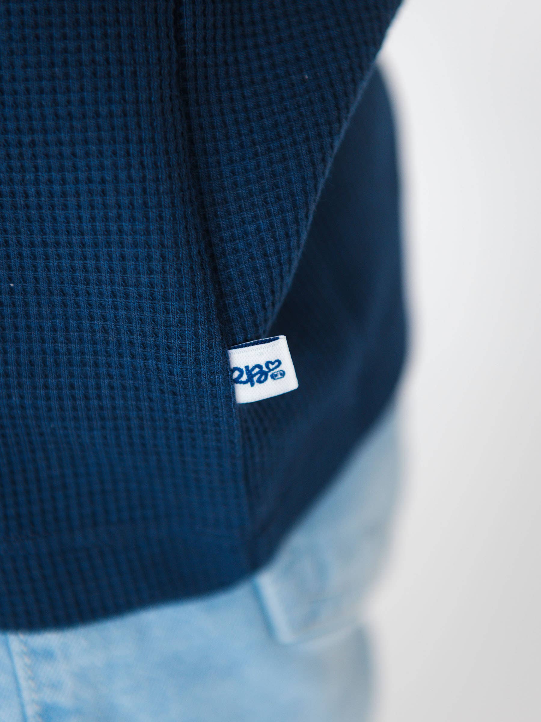 Marine T-shirt Henley à manches longues en tricot gaufré bleu marine foncé pour garçons en vente sur Faire4
