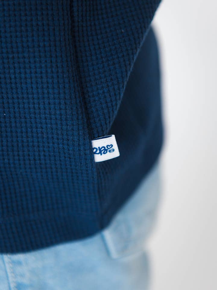 Boys Dark Navy Waffle Knit Long Sleeve Henley Tee for wholesale on Faire4