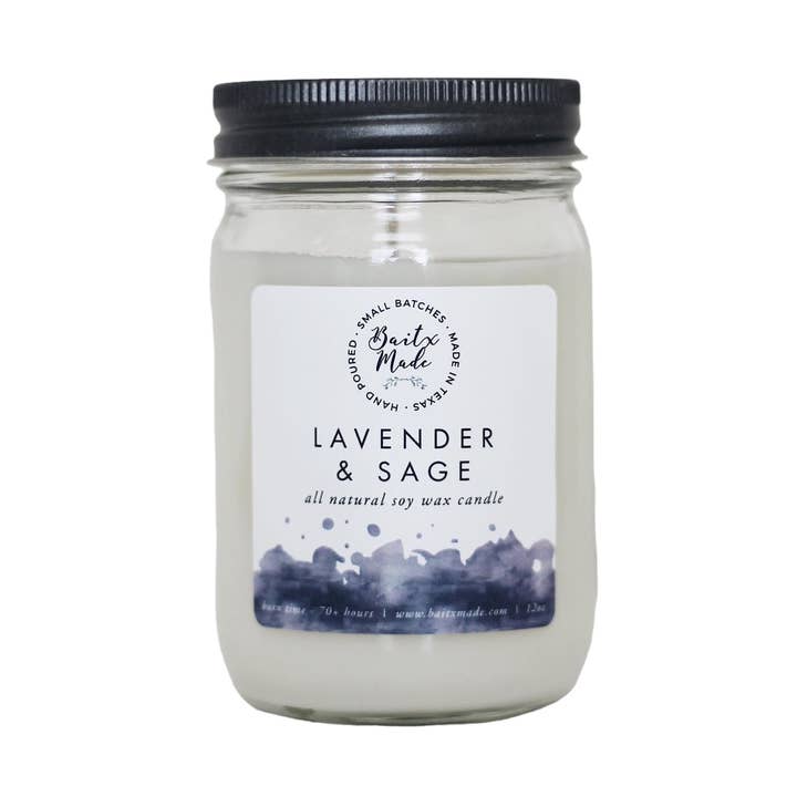 Lavender & Sage Candle, 12 oz for wholesale by Baitx Made