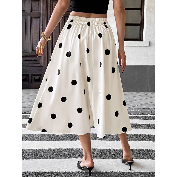 Apricot Polka Dot Elastic Retro Elegant A-line Skirt BFZY1486 for wholesale on Faire