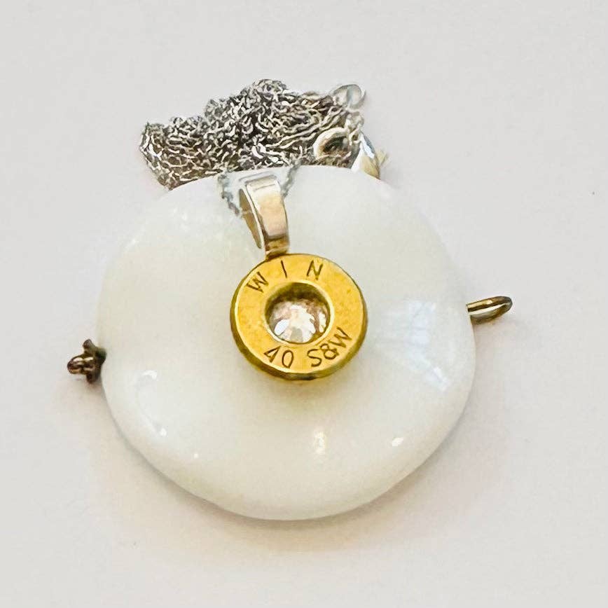 OneUniqueWay - Wholesale Pendant/Charm Necklace - Single BulletSlice Crystal Center Necklace - Sterling Silver Chain3