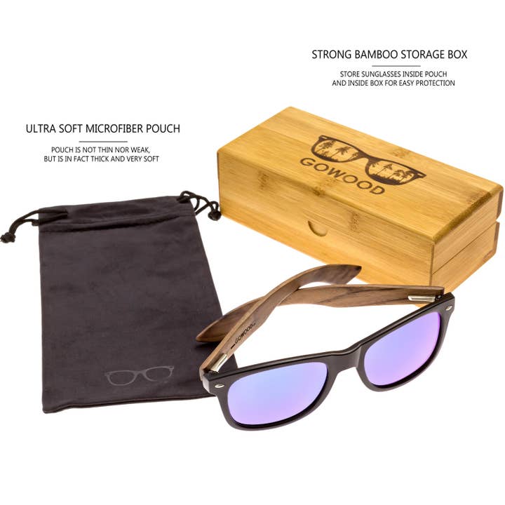 GOWOOD – wholesale Sunglasses – Unisex – Walnut Wood Sunglasses with Blue Mirrored Polarized Lenses