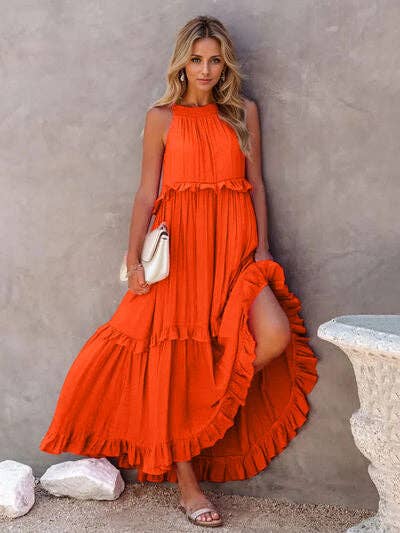 ClassiQ - Wholesale Dress - Women's - Ruffled Sleeveless Tiered Maxi Dress with Pockets16