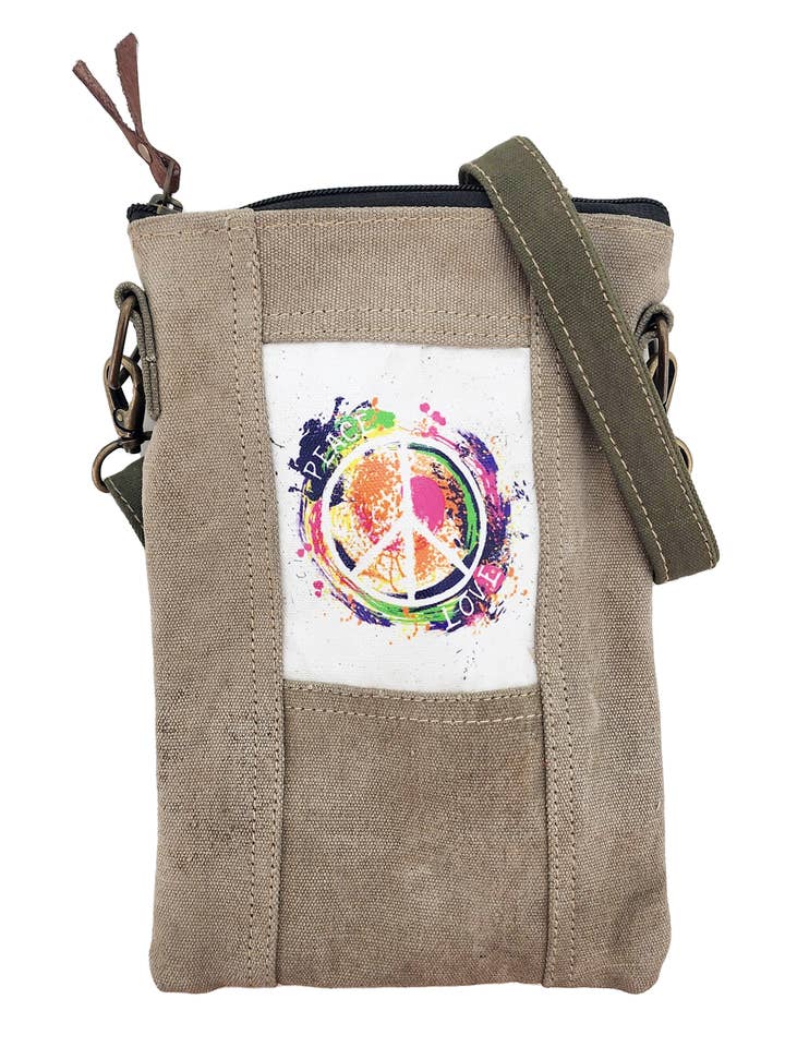Peace Love Multicolor Recycled Tent Small Crossbody for wholesale by Vintage Addiction