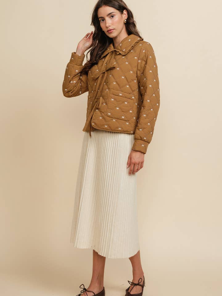 A & SHE - Wholesale Jacket - Women's - Quilted Embroidered Bow Tie Front Jacket with Ruffle Collar15