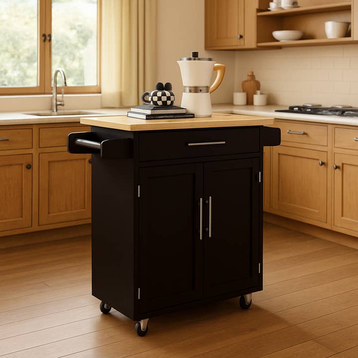 Open Kitchen Rolling Cart Rubber Wood Top Adjustable Storage for wholesale by HOMYCASA DESIGN INC