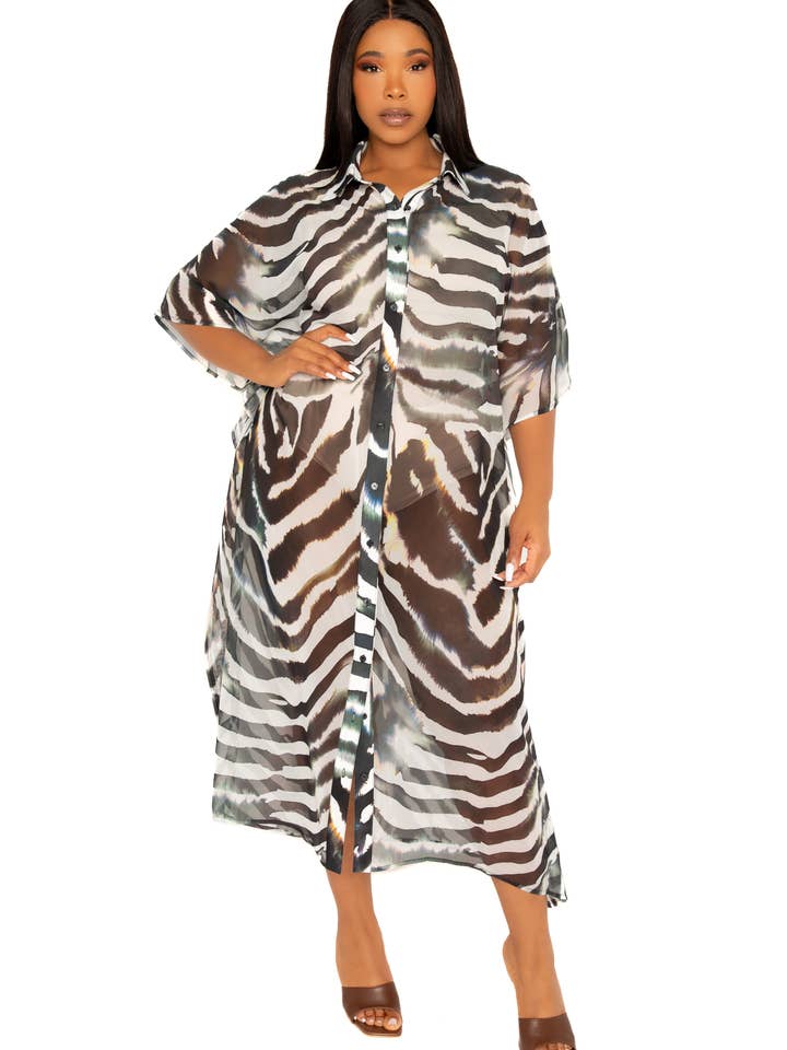 Zebra Print Sheer Duster for wholesale by J2 FASHION