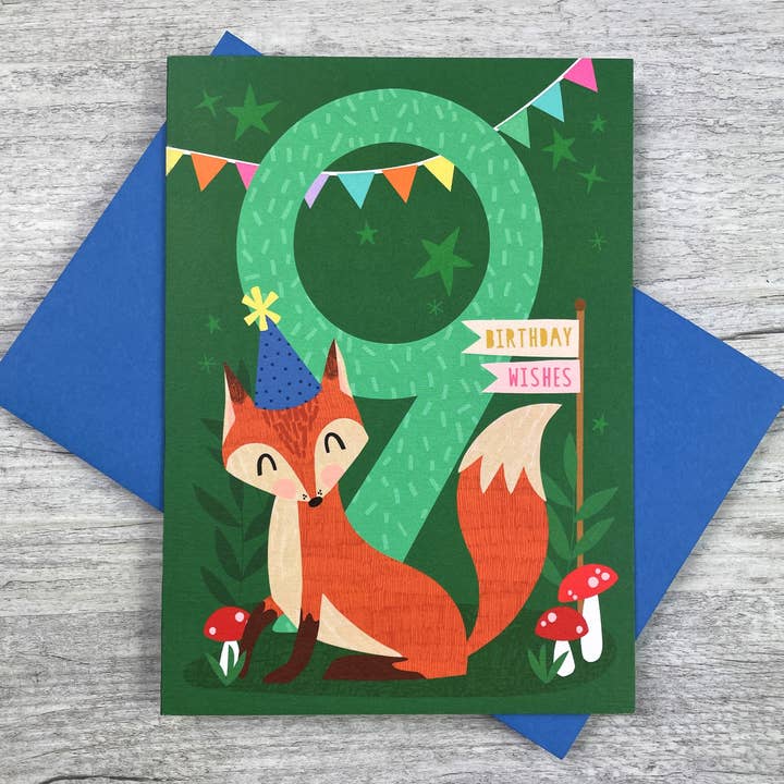 Age Nine Fox Birthday Card / Animal / Child for wholesale by Joanne de Pace Design Studio