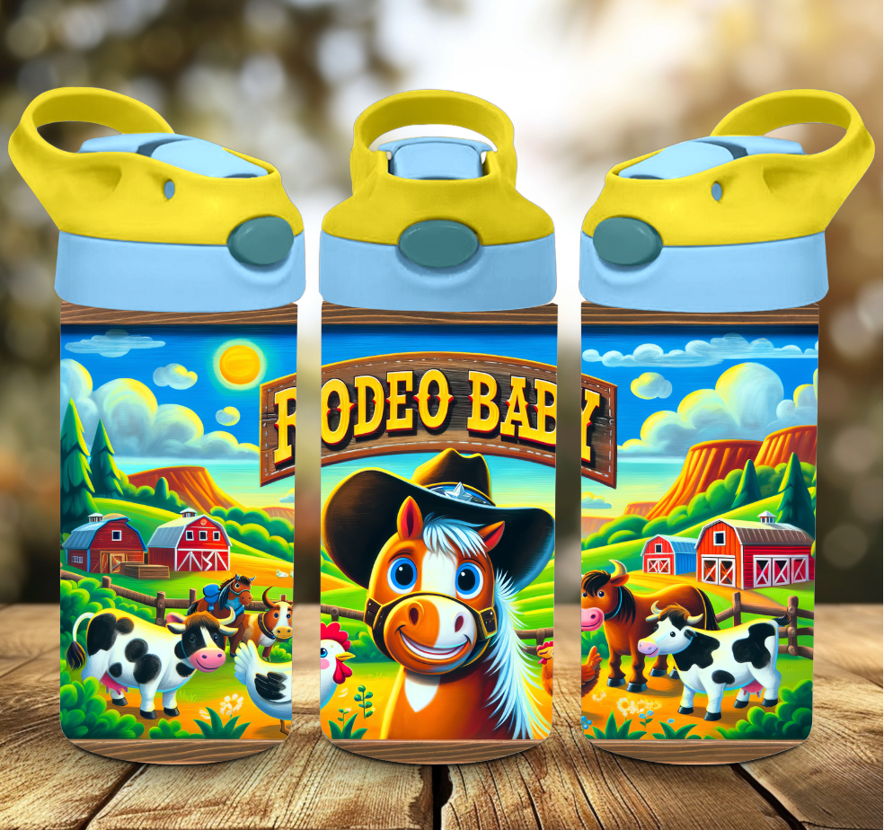 AvaryMaeInspirations - Wholesale Water Bottle - Rodeo Baby Boys Western Flip Top Kids 12oz Water Tumbler   0