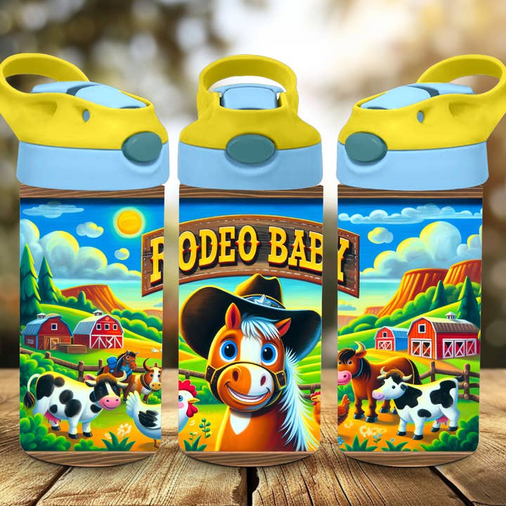 Bicchiere d'Acqua per Bambini Rodeo Baby Boys con Coperchio Ribaltabile da 12oz per la vendita all'ingrosso da parte di AvaryMaeInspirations