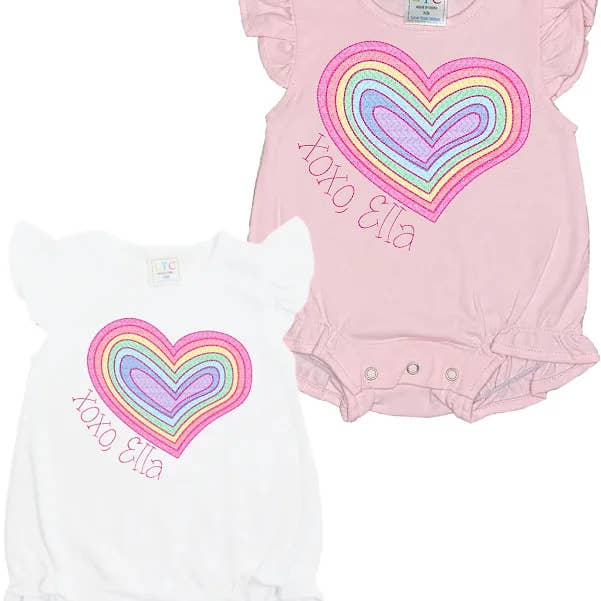 FILLED HEART EMBROIDERED VALENTINE BUBBLE PERSONALIZED for wholesale by The Sassy Seamstress