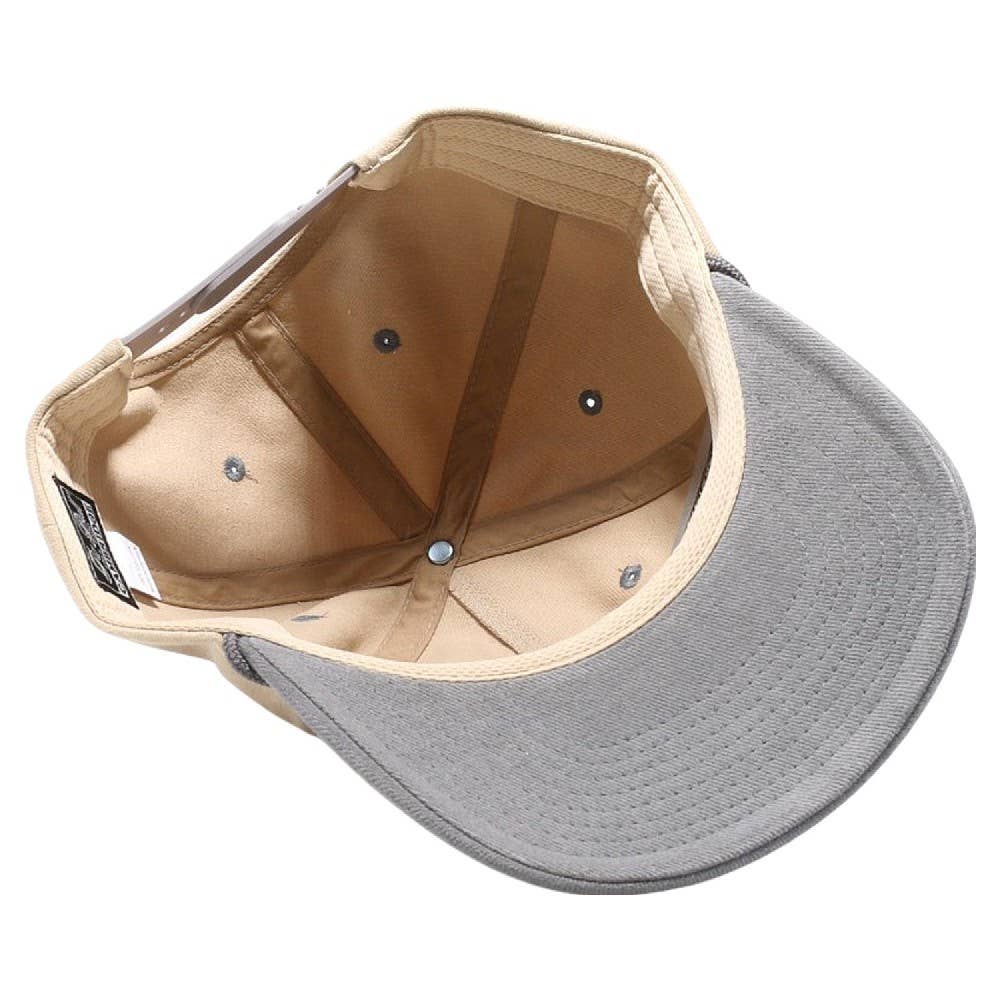 DOBBI - Vente Casquette à visière plate – unisexe - Casquette déstructurée cinq panneaux en coton kaki bicolore à forme décontractée12