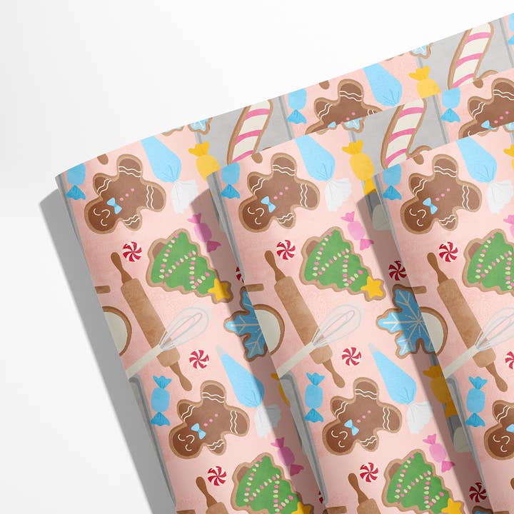 Paper Bunny Press - Wholesale Flat Wrap - Christmas Gingerbread Cookie Wrapping Paper Sheets