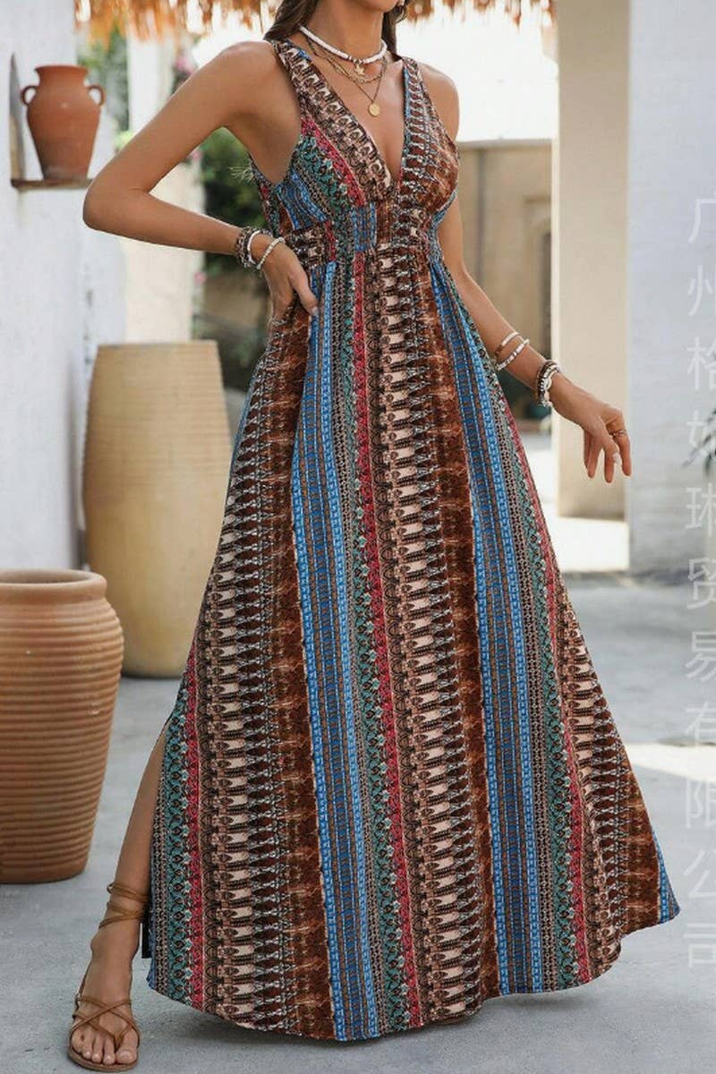 NINEXIS - Wholesale Dress - Women's - CWDHL0947_SUMMER V-NECK BOHEMIAN LONG DRESS2