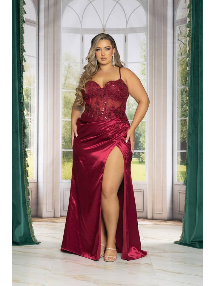 RICARICA INC. - Wholesale Gown - Women's - P7506-PLUS SIZE CORSET BEADED AND EMBROIDERED MAXI DRESS
