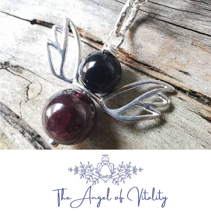 7 O anjo da vitalidade - granada com anjo ônix preto por atacado de Rachel Peacock Crystal Healing and Jewellery