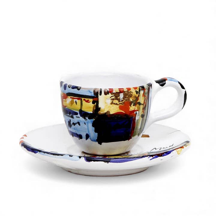 MODERNA: Espresso Coffee Cup and Saucer - Crisalide Design by L. Centinaro for wholesale by Artistica - Deruta of Italy